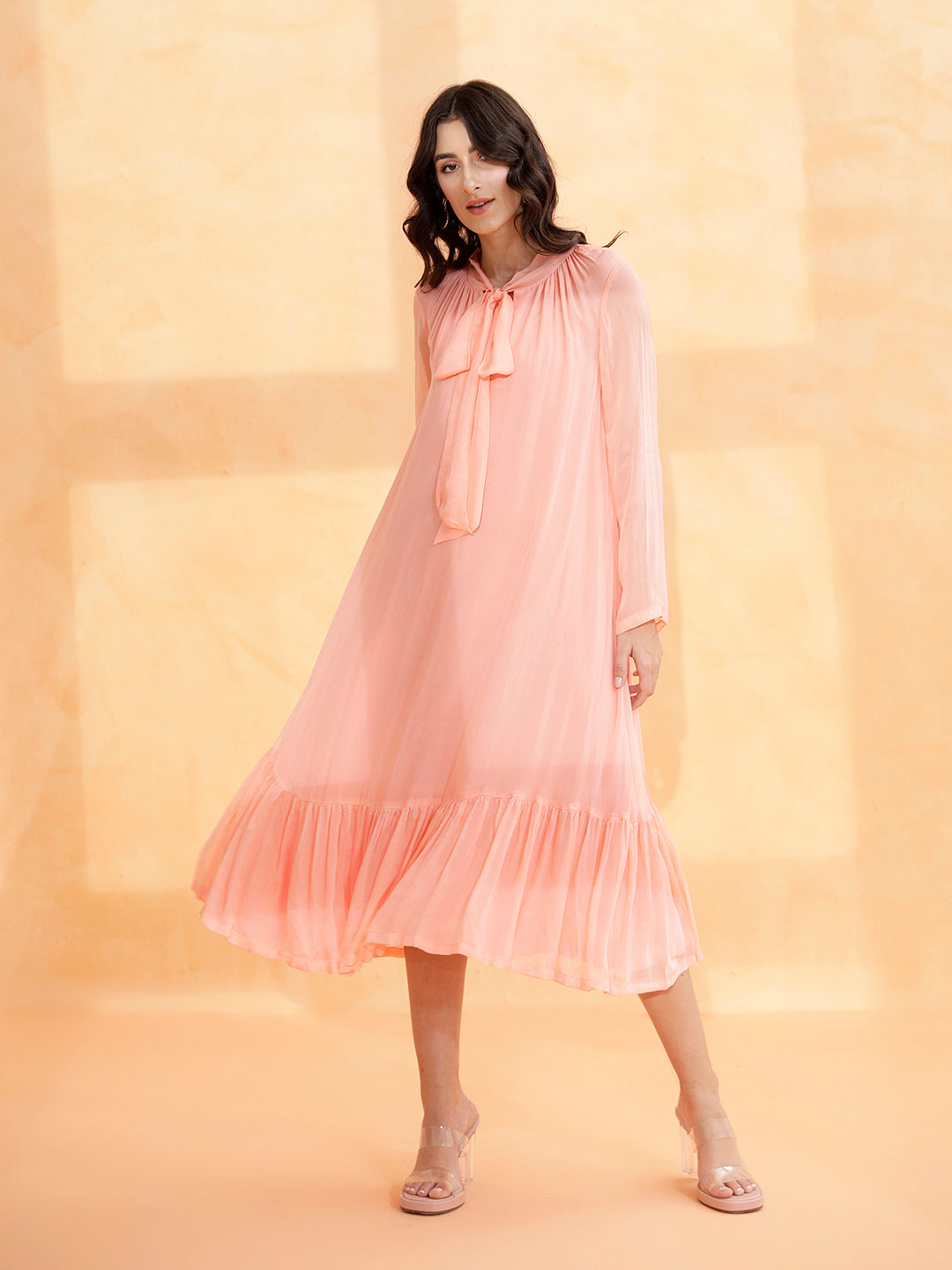 Fabiana Bowtie Peach Pearl Dress